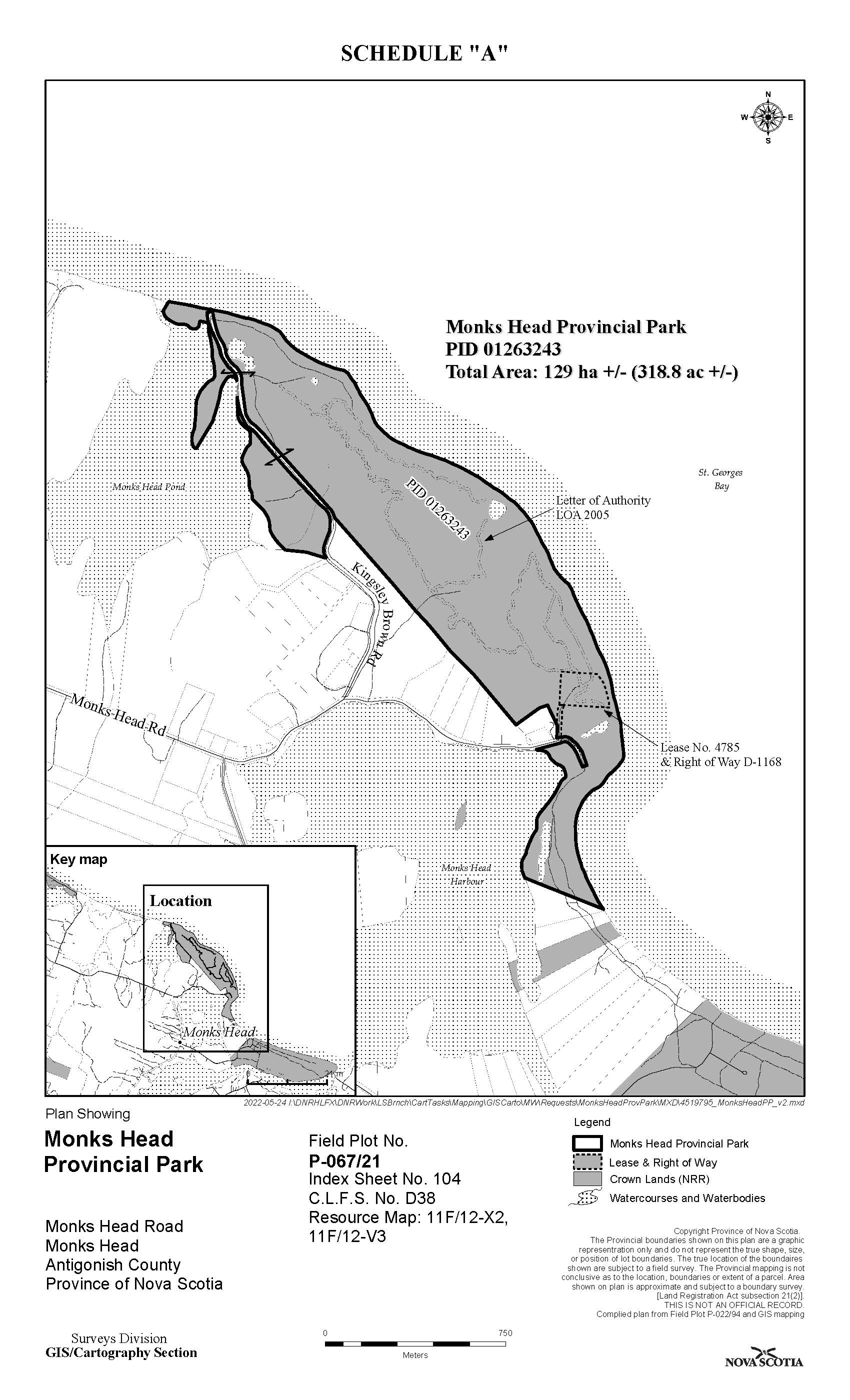 Schedule A - Map of Monks Head Provincial Park (N.S. Reg. 237/2022)